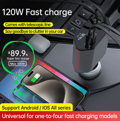 120W 4 in 1 Fast Retractable Car Charger electric Car portable charger car