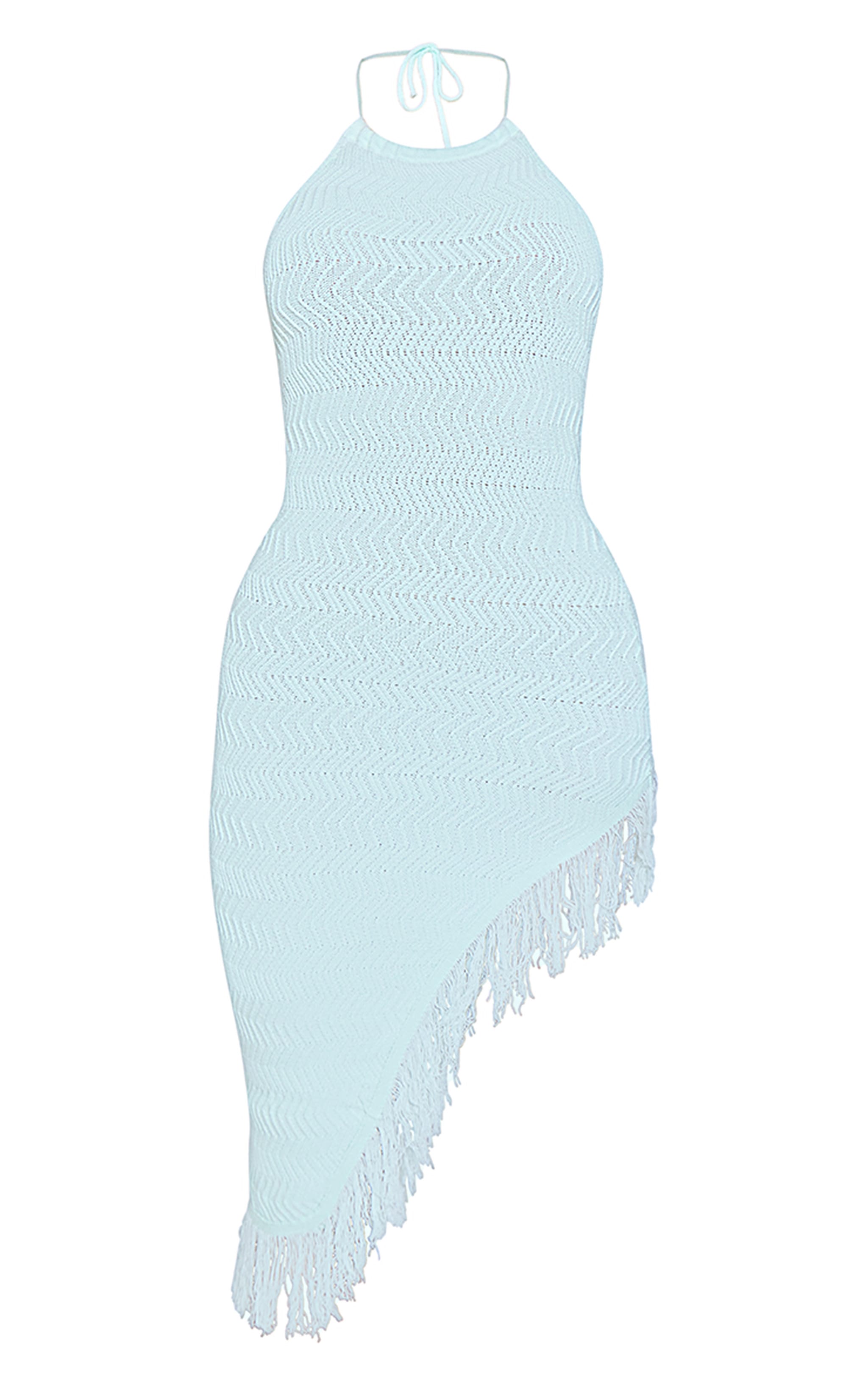 Mint Knitted Fringe Detail Midi Dress