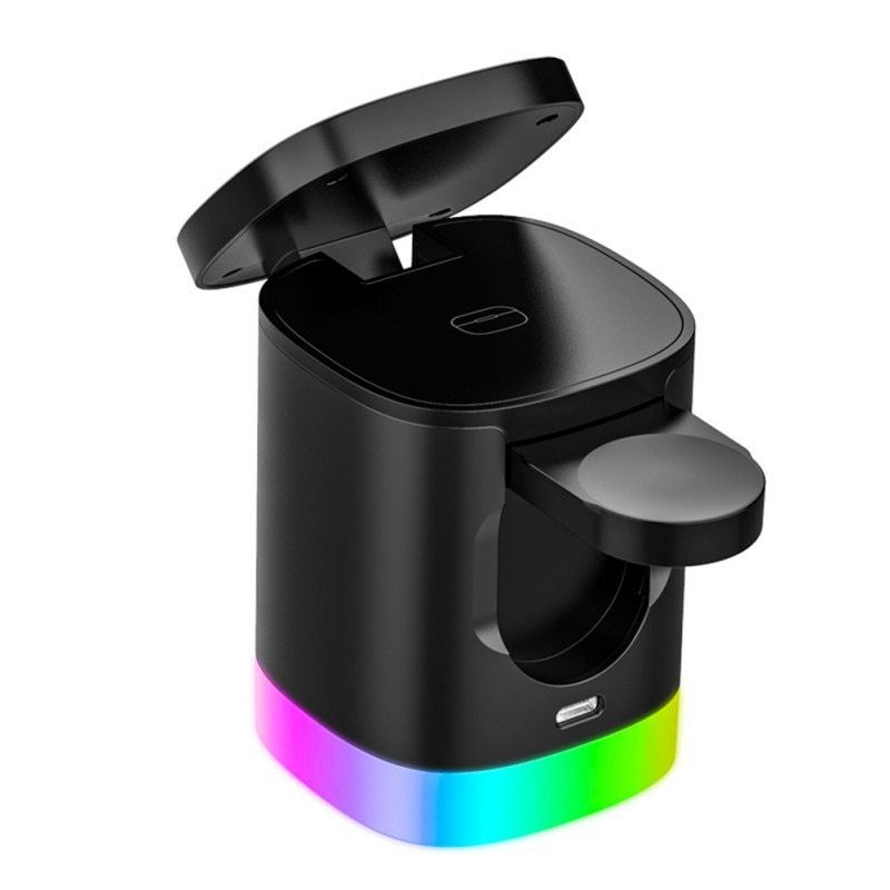 3 in 1 magnetisches kabelloses Schnellladegerät für Smartphones, RGB-Umgebungslicht-Ladestation für Airpods IWatch