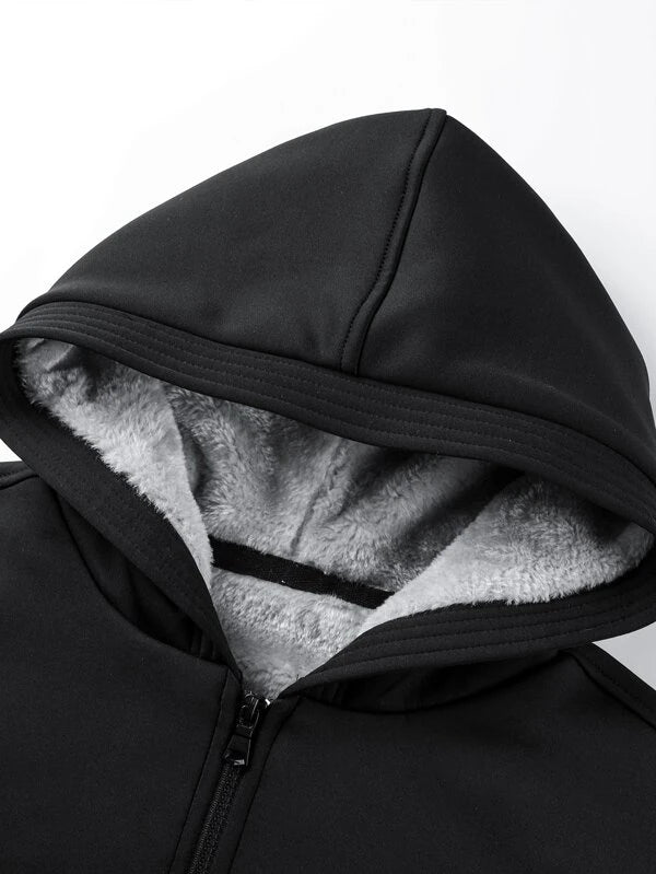 Men Teddy Lined Zip Up Hooded Jacket