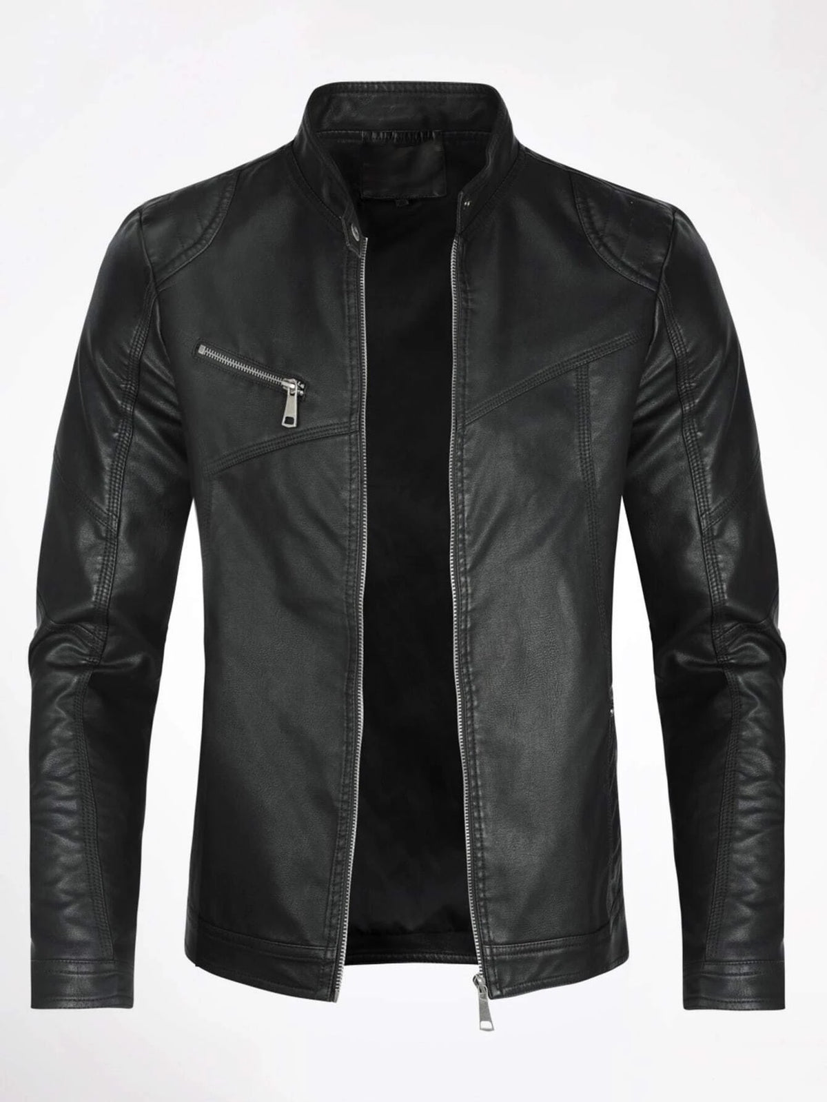 Men Zip Up PU Leather Solid Jacket