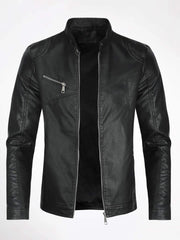 Men Zip Up PU Leather Solid Jacket