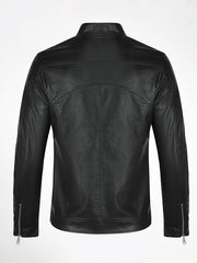 Men Zip Up PU Leather Solid Jacket