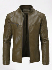 Men Zip Up PU Leather Solid Jacket