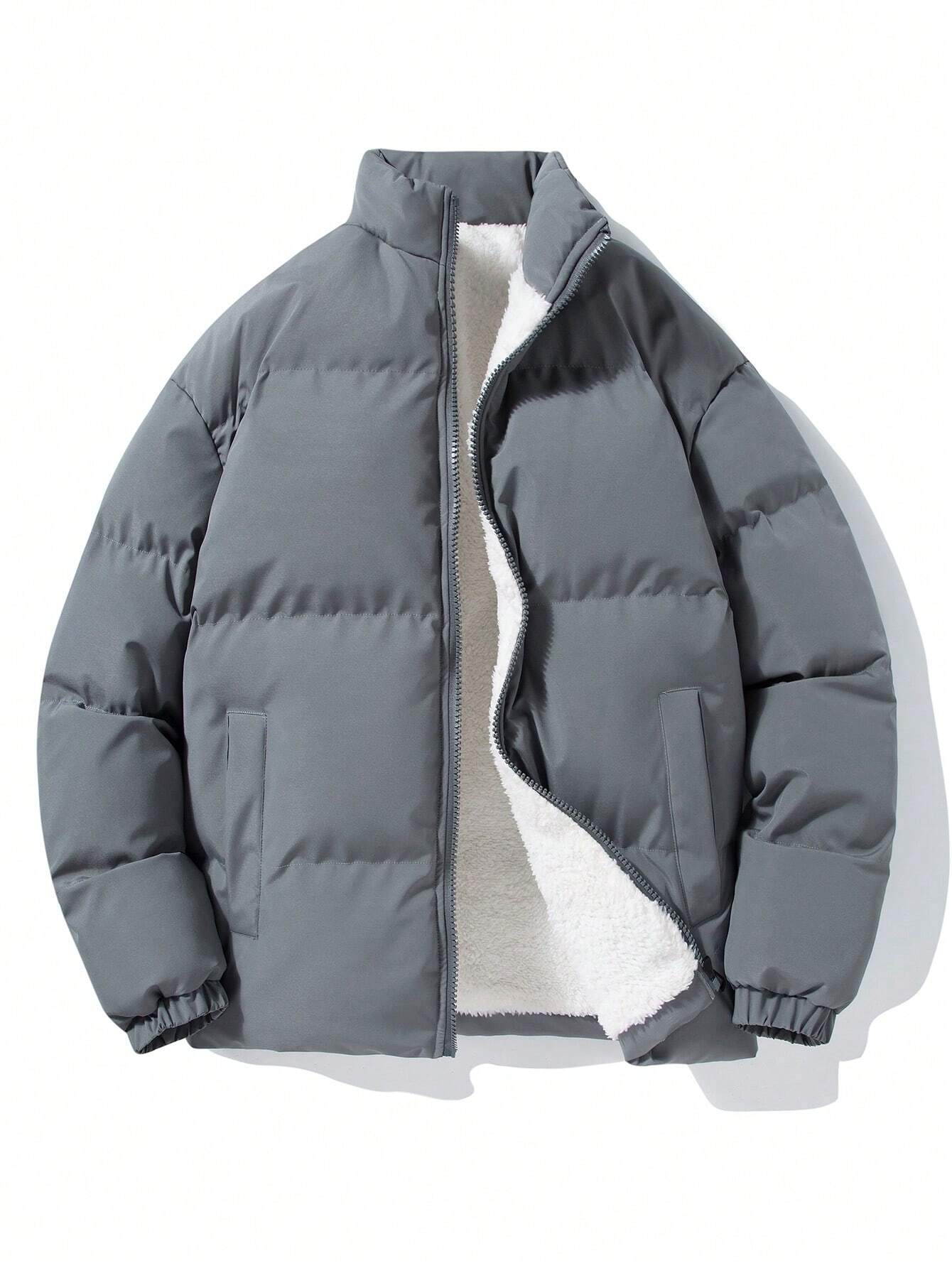 Men Teddy Lined Zip Up Puffer Coat