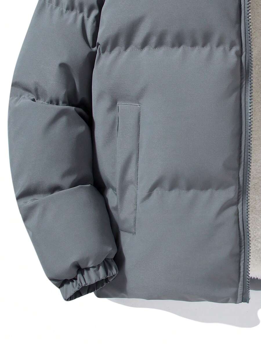 Men Teddy Lined Zip Up Puffer Coat