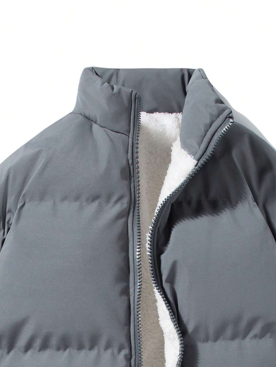 Men Teddy Lined Zip Up Puffer Coat