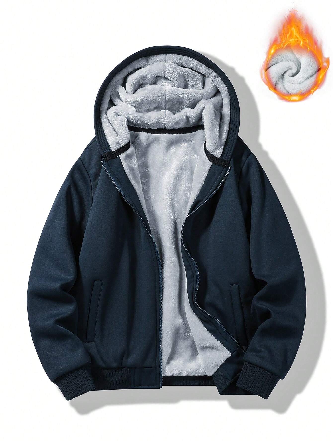 Veste à capuche zippée doublée Teddy pour homme 