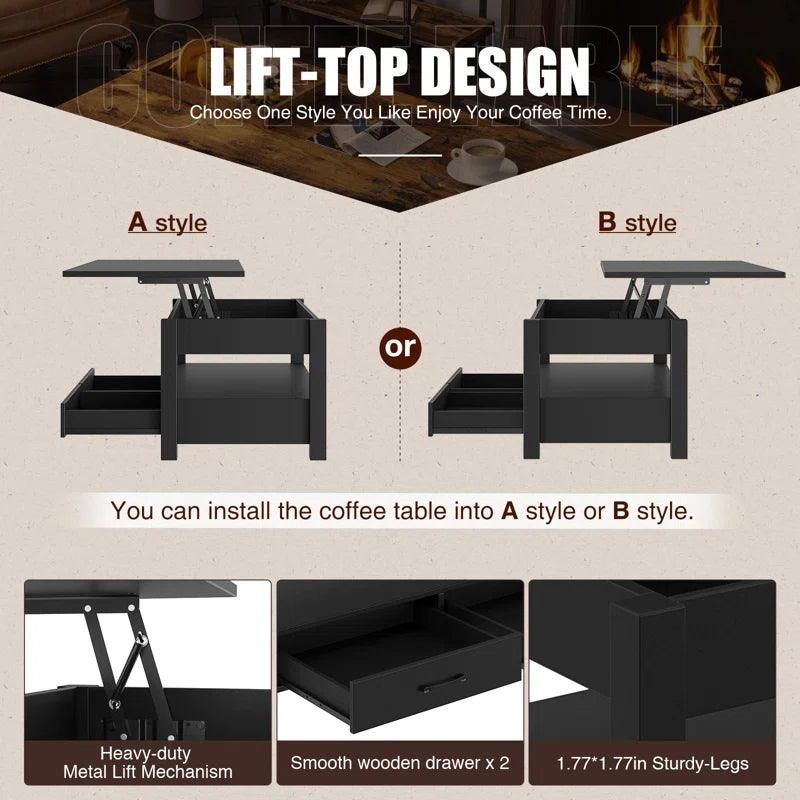 Eoghan Lift Top Coffee Table with 2 Drawers