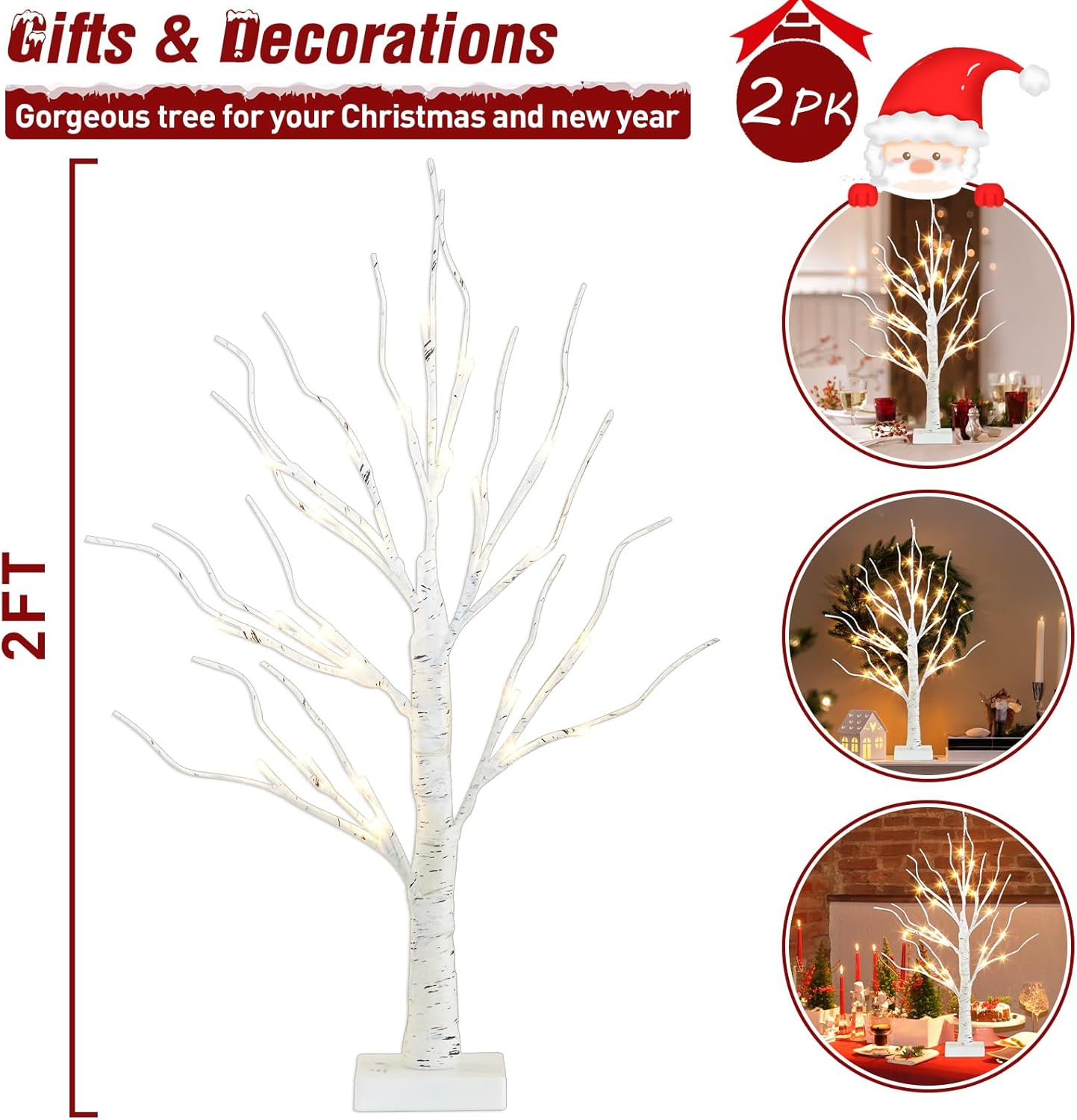 2 FT Christmas Tabletop Tree with LED Light & Battery Powered