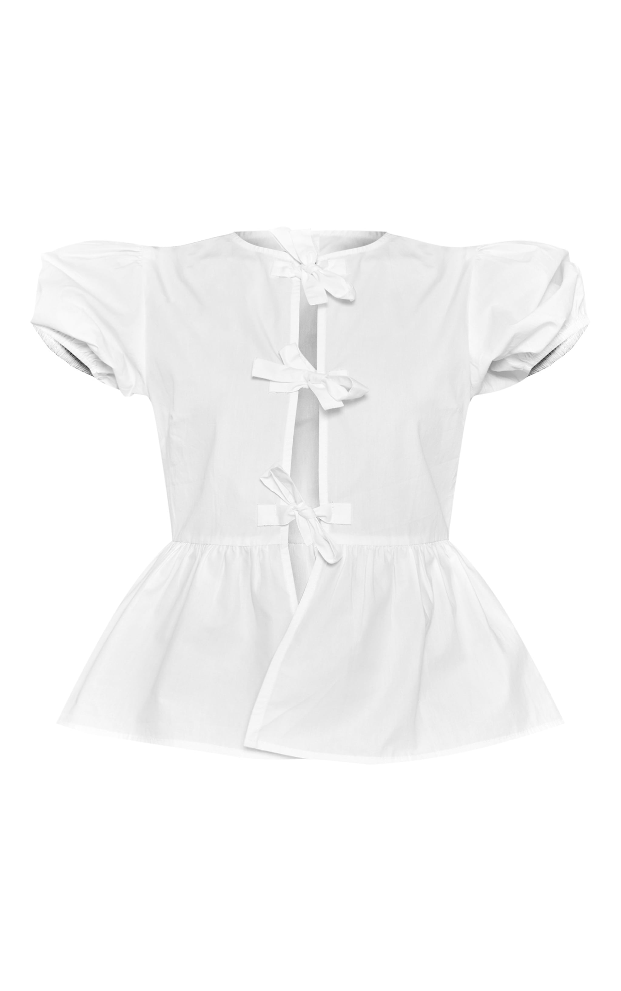 White Puff Sleeve Bow Tie Top