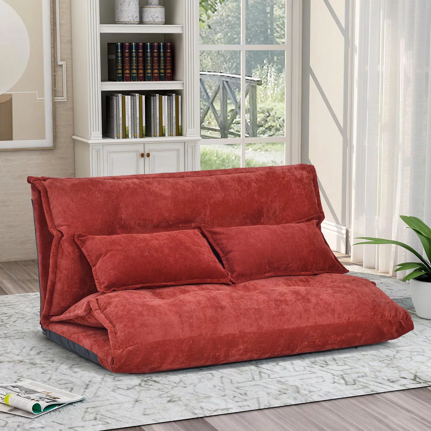 Sofa Bed Adjustable Folding Futon Sofa Leisure Sofa Bed with Two Pillows