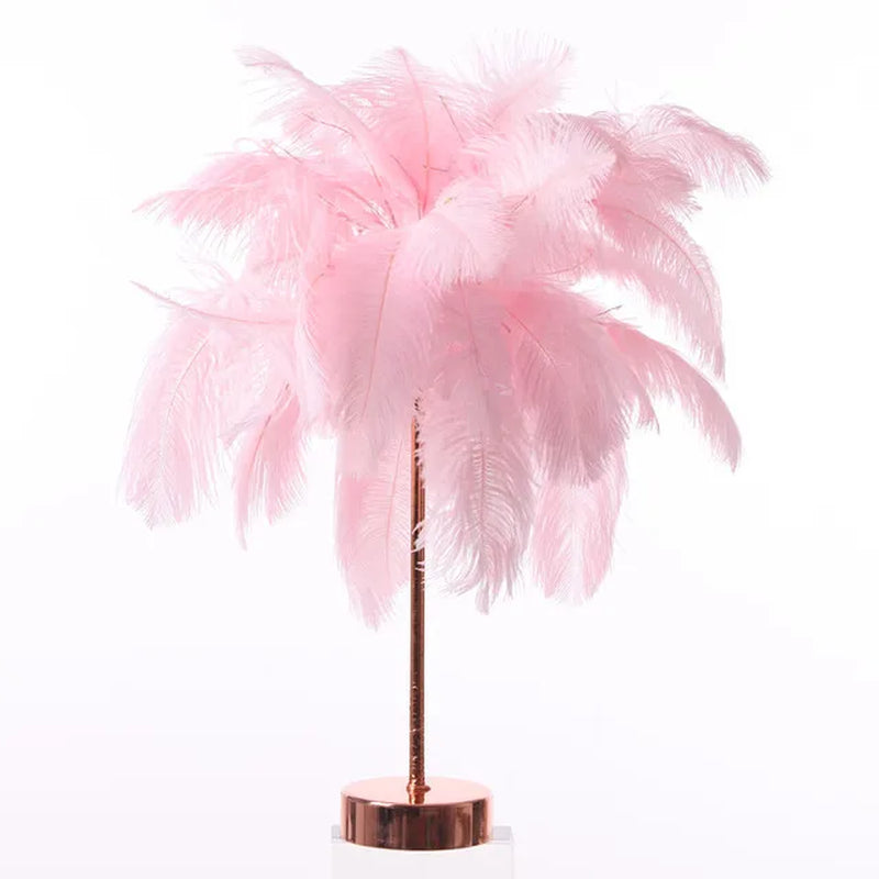 LED Remote Control Feather Table Lamp USB Power Warm Light Tree Feather Lampshade Wedding Home Bedroom Dinner Party Home Decor