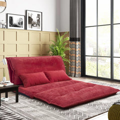 Sofa Bed Adjustable Folding Futon Sofa Leisure Sofa Bed with Two Pillows