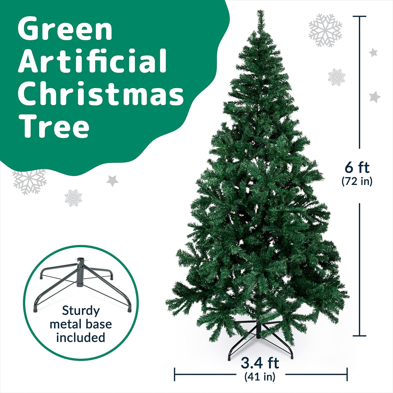 Premium 6Ft Christmas Tree with 1200 Tips for Fullness - Artificial Canadian Fir Full Bodied Christmas Tree 6ft with Metal Stand, Lightweight and Easy to Assemble