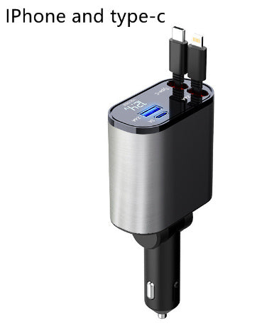 Metall-Autoladegerät, 100 W, superschnelles Aufladen, Zigarettenanzünder im Auto, USB- und TYPE-C-Adapter