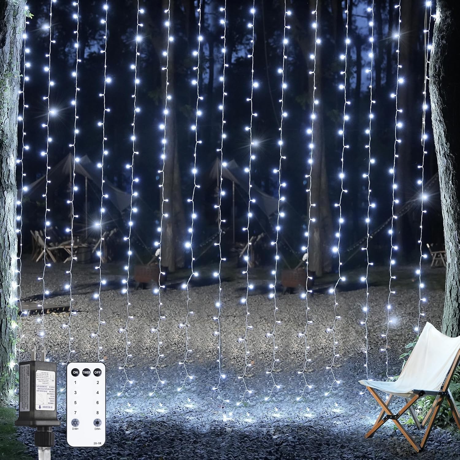 300LED Halloween Curtain Lights with Remote, 8 Modes Orange Hanging String Lights Plug in for Fall Bedroom Party Halloween Decor, 9.8X9.8Ft