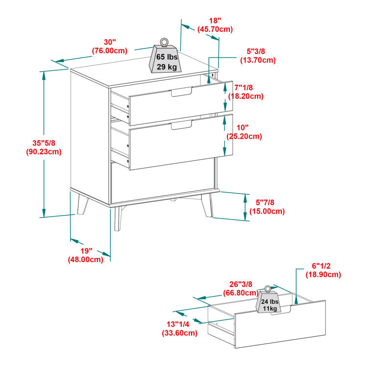 Commode à 3 tiroirs en bois Helmick