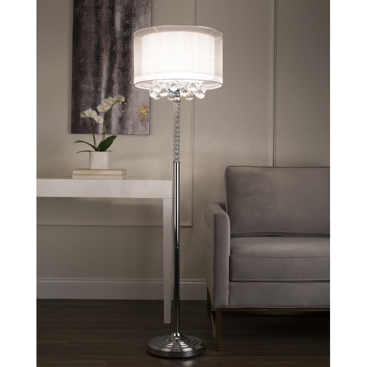 Lampe sur pied traditionnelle 62 po en chrome poli, argent et base en acrylique Venito