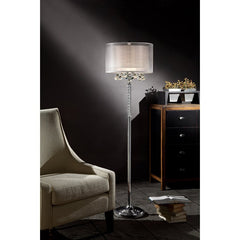 Lampe sur pied traditionnelle 62 po en chrome poli, argent et base en acrylique Venito