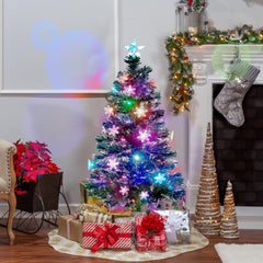 3ft to 7ft Pre-Lit Artificial Christmas Tree, Lighted Optical Fiber Xmas Trees with RGB Color Changing LED Lights, Snowflakes & Top Star, Festive Party Holiday Fake Multicolored Tree with Metal Legs