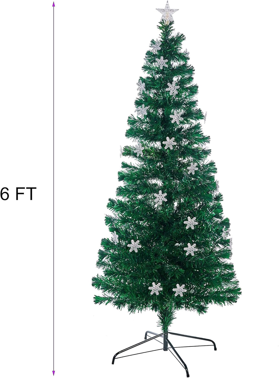 3ft to 7ft Pre-Lit Artificial Christmas Tree, Lighted Optical Fiber Xmas Trees with RGB Color Changing LED Lights, Snowflakes & Top Star, Festive Party Holiday Fake Multicolored Tree with Metal Legs