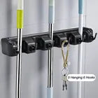 Broom Holder Wall Mount Mop Organizer Storage Tool Racks Stainless Steel Hooks Non-slip for Home Kitchen Garden Laundry Garage