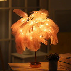 LED Remote Control Feather Table Lamp USB Power Warm Light Tree Feather Lampshade Wedding Home Bedroom Dinner Party Home Decor