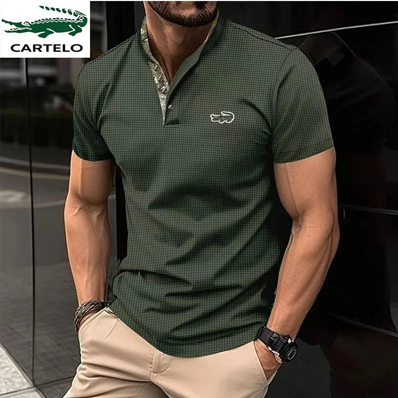 Men's Belt Contrast Color Embroidery Polo Shirt