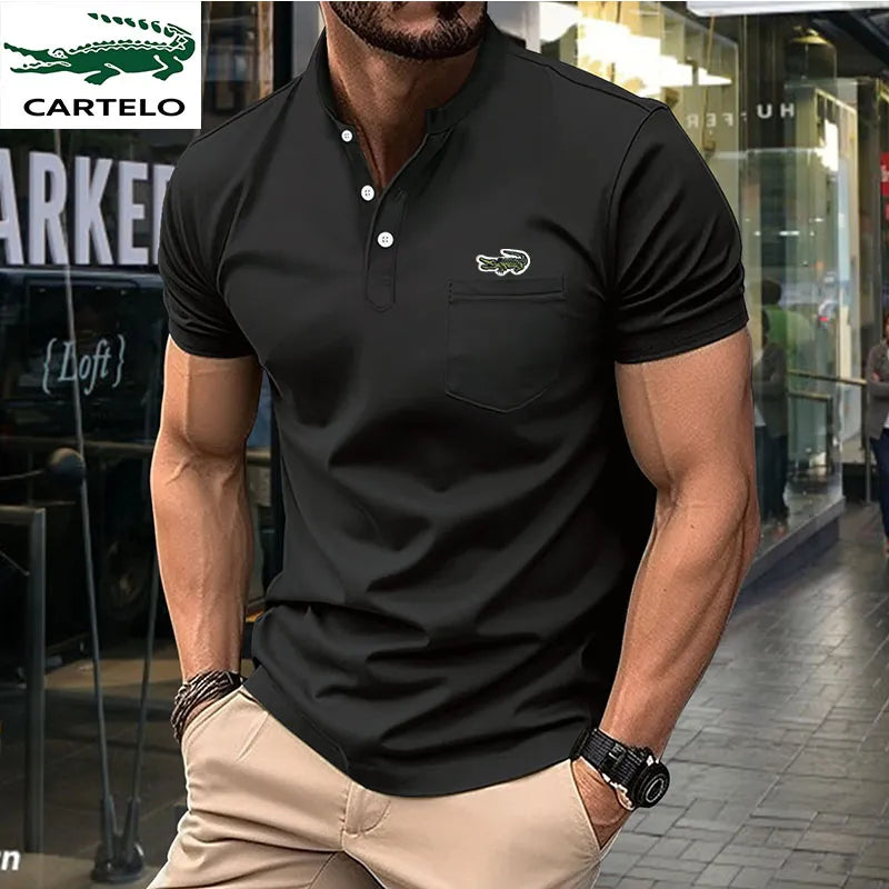 Men's Belt Contrast Color Embroidery Polo Shirt