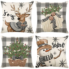 Linen Christmas Pillow Cover Snowman Elk Pillow Case for Home New Year Sofa Car Cushion Cover 45x45cm