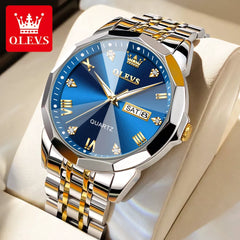 Male Rhombus Mirror Original Quartz Waterproof Luminous Stainless Steel Wristwatch Watch