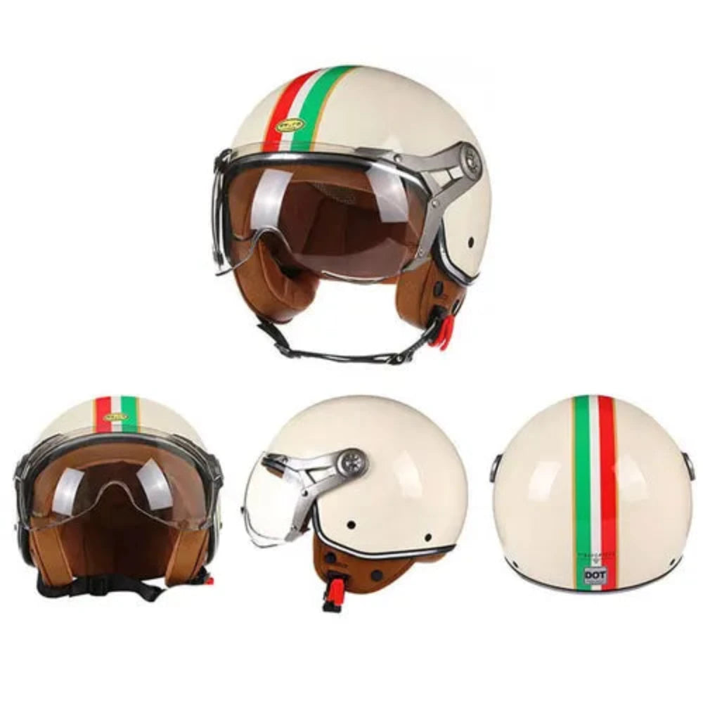 Casco De Moto De cara abierta para hombre y mujer, cascos Retro De Moto, Vintage, Chopper, Scooter, DOT, 3/4