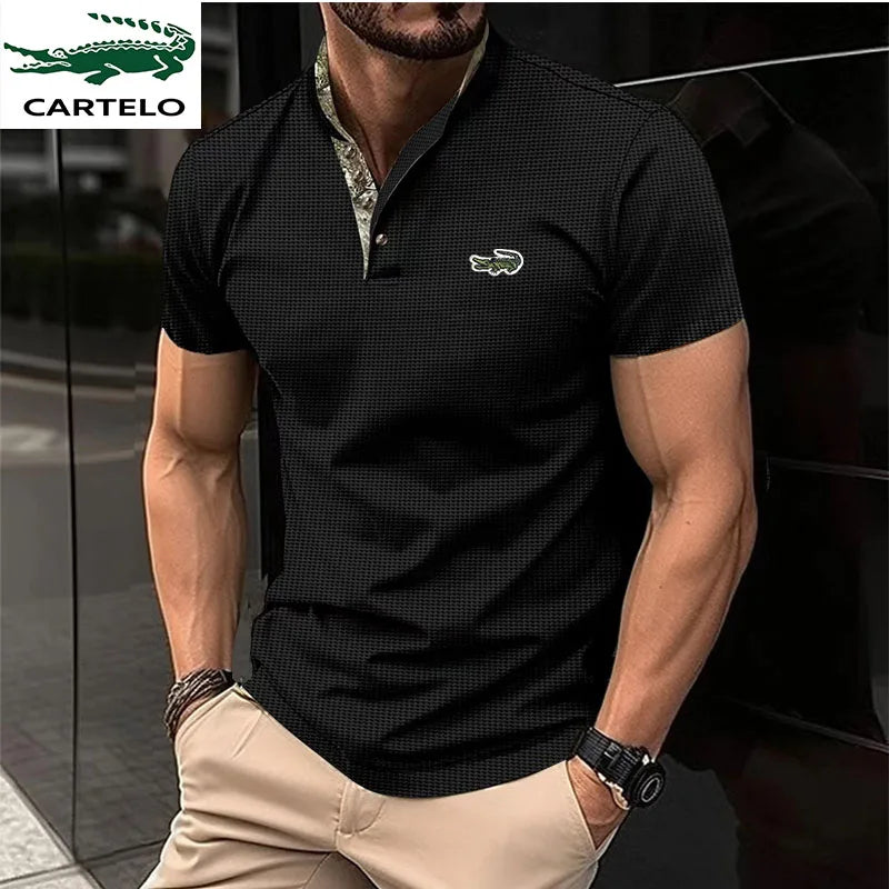 Men's Belt Contrast Color Embroidery Polo Shirt