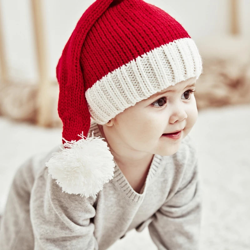 Knitted Christmas Hat Cute Pompom Adult Child Soft Beanie Santa Cap New Year Party Kids Gift Navidad Natal Noel Decoration