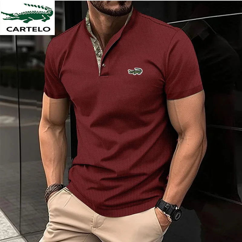 Men's Belt Contrast Color Embroidery Polo Shirt