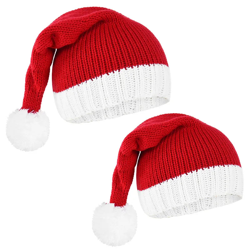 Knitted Christmas Hat Cute Pompom Adult Child Soft Beanie Santa Cap New Year Party Kids Gift Navidad Natal Noel Decoration