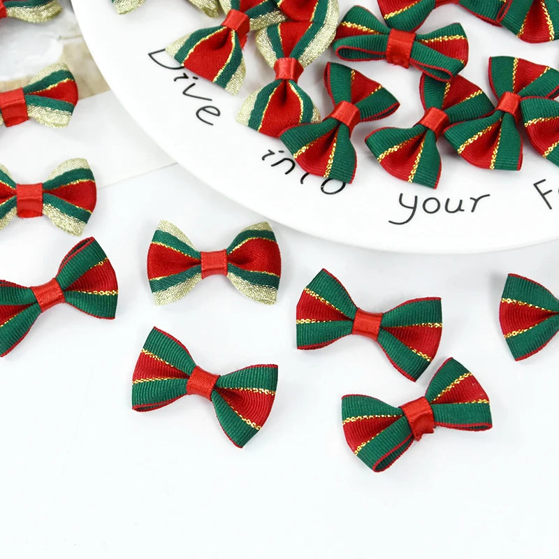 30pc Christmas Satin Ribbon Bows Handmade DIY Gift Wrapping Decor Bow Craft Merry Christmas Hair Accessory Xmas New Year Navidad