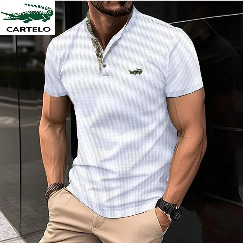 Men's Belt Contrast Color Embroidery Polo Shirt