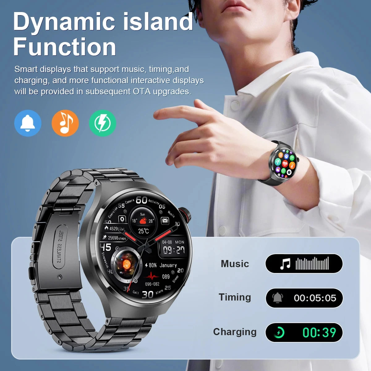 GPS montre intelligente hommes GT4 Pro 360*360 HD écran fréquence cardiaque Bluetooth appel NFC IP68Waterproof glycémie Smartwatch