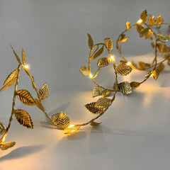 2M 20LED Golden Leaves String Fairy Lights For Wedding Birthday Party Decoration Home Garden Artificial Plant Garland Vine Light