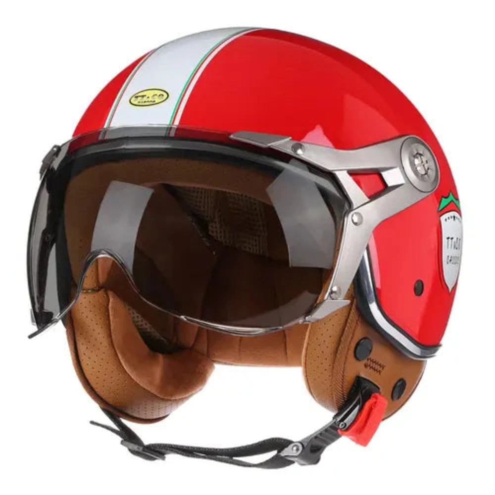 Casco De Moto De cara abierta para hombre y mujer, cascos Retro De Moto, Vintage, Chopper, Scooter, DOT, 3/4