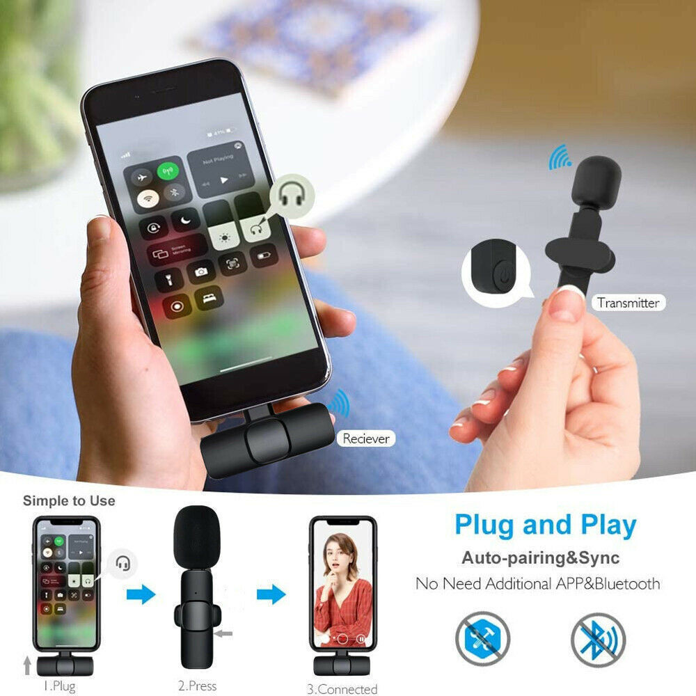 Mini microphone Lavalier Enregistrement audio vidéo sans fil avec chargement du téléphone Microphone Lavalier sans fil Diffusion de microphones à revers Ensemble d'enregistrement vidéo court Microphone à main rechargeable Live Stre