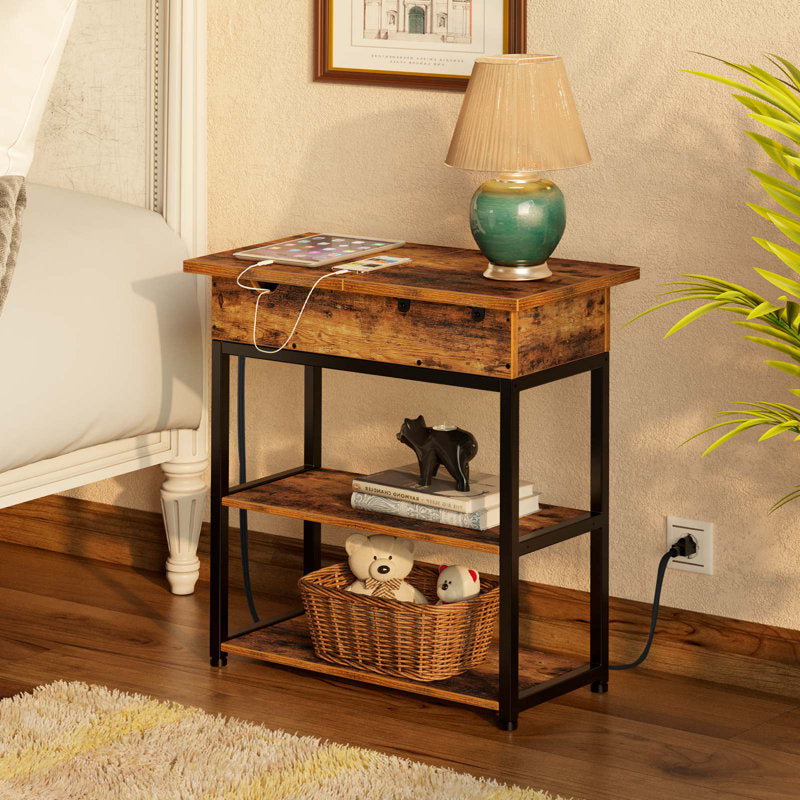 End Table with Storage and Charging Station