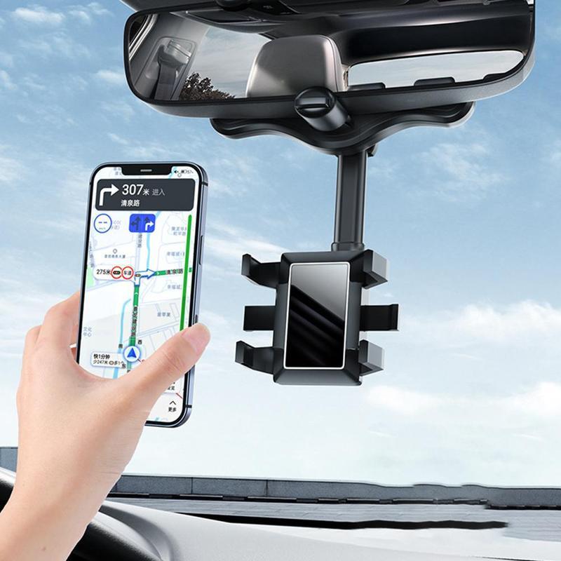 Support de téléphone de rétroviseur pour voiture Support de téléphone de voiture rotatif et rétractable Support de téléphone de rétroviseur multifonctionnel 360 adapté à tous les téléphones mobiles et à toutes les voitures