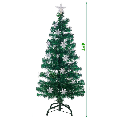 3ft to 7ft Pre-Lit Artificial Christmas Tree, Lighted Optical Fiber Xmas Trees with RGB Color Changing LED Lights, Snowflakes & Top Star, Festive Party Holiday Fake Multicolored Tree with Metal Legs