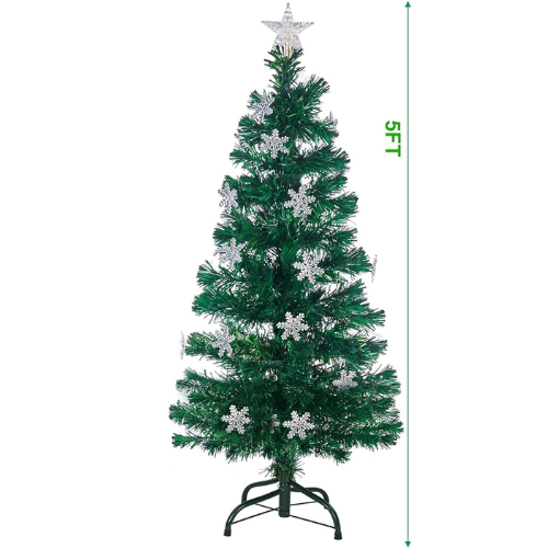 3ft to 7ft Pre-Lit Artificial Christmas Tree, Lighted Optical Fiber Xmas Trees with RGB Color Changing LED Lights, Snowflakes & Top Star, Festive Party Holiday Fake Multicolored Tree with Metal Legs