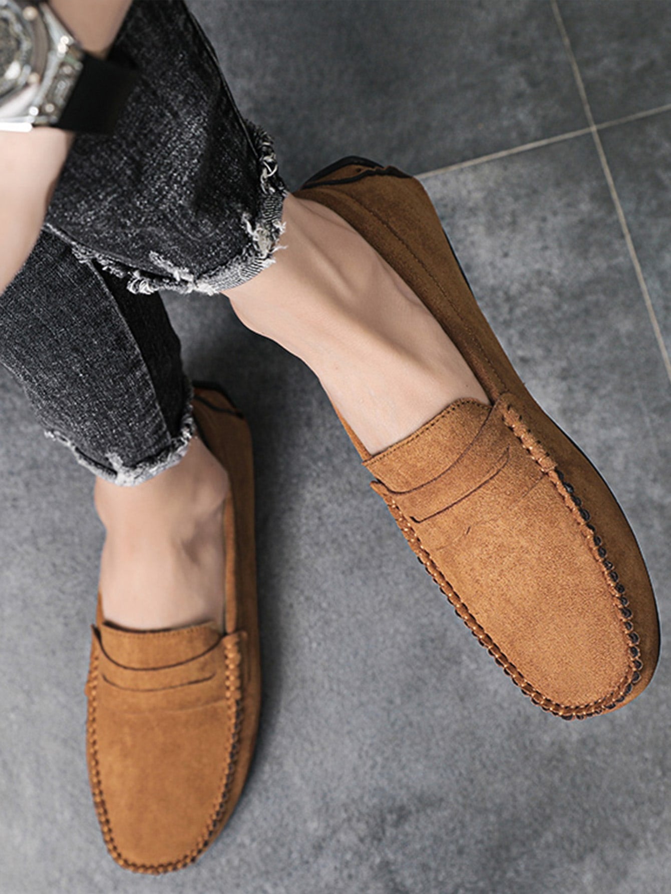 Men Stitch Detail Penny Loafers