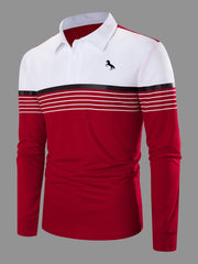 Men Striped & Horse Print Polo Shirt