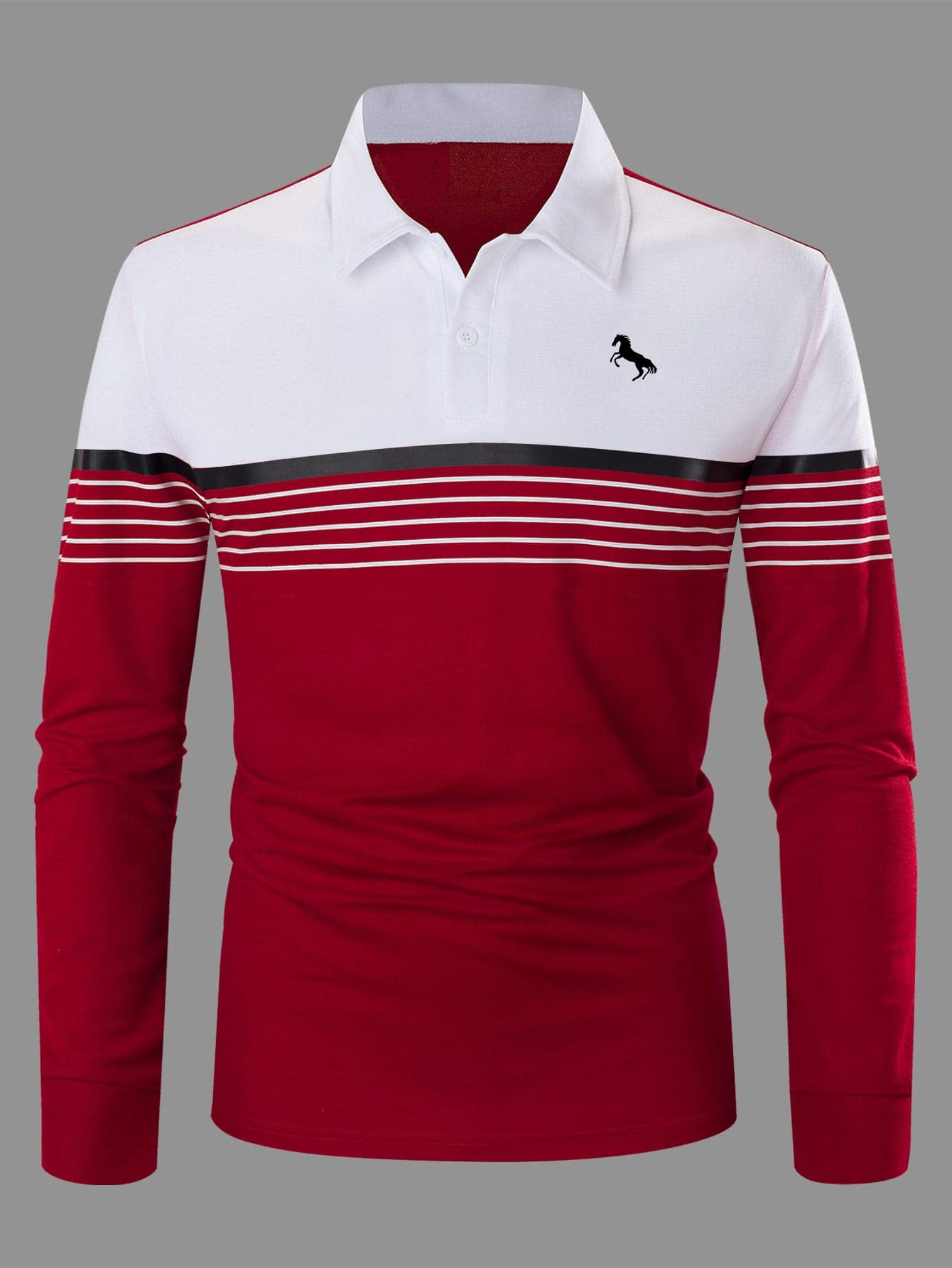 Men Striped & Horse Print Polo Shirt